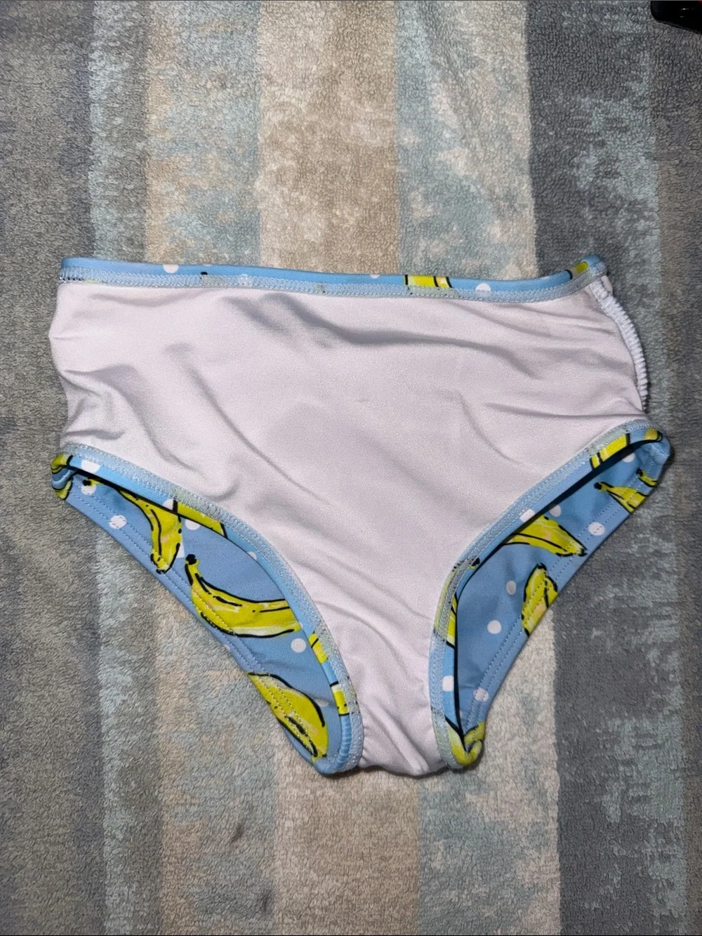 SHEIN Yellow Ruffle Bikini Top with Blue Banana-Print Bottom